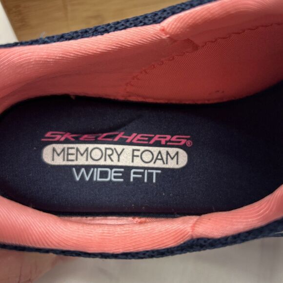 Skechers Summits Cool Classic Slip-On Sneaker Women Sz 9 Wide Fit Navy Pink NEW - Picture 6 of 9